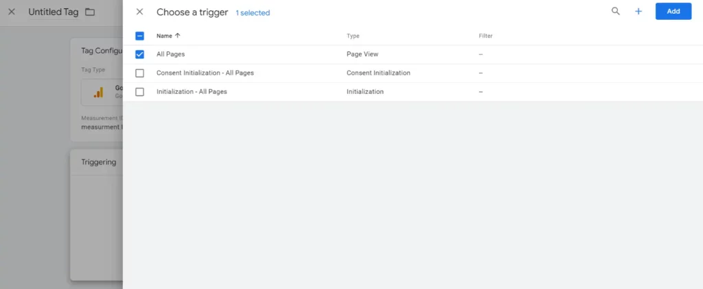 GA4 configuration tag in tag manager trigger