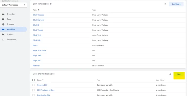 Tag manager variable new