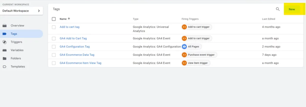 Creating a new Tag in tag manager