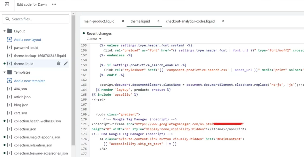 noscript tag google tag manager shopify