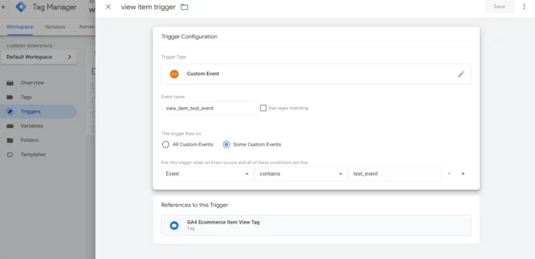 view item custom event trigger